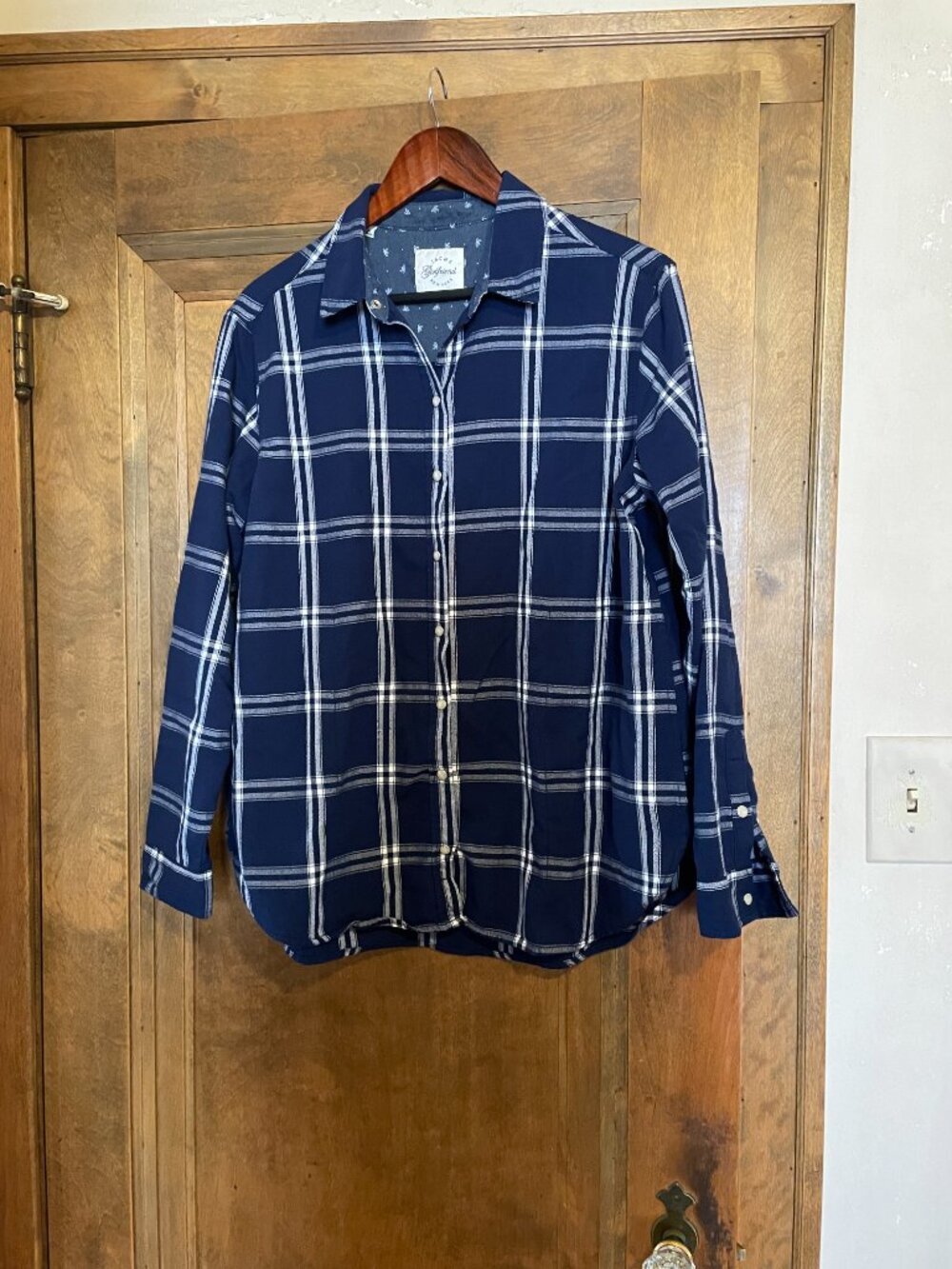 Jachs Girlfriend Navy Pearl Button-Down Plaid Flannel Top L, Limited Anniversary